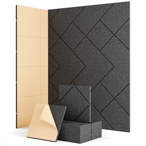 Soundsbay Sound Proofing Panels, Self-Adhesive Acoustic Wall Panels 12 Pack High Density Acoustic Panels for Recording Studios, Home Office, Live Streaming 30x30x0.9cm