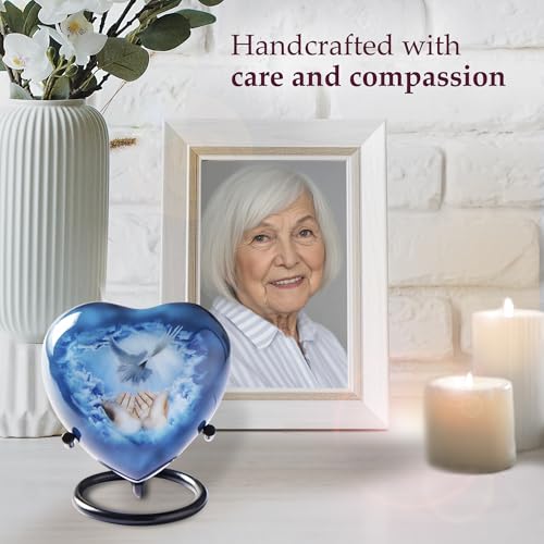 Trupoint Memorials Small Urns for Human Ashes Keepsake, Mini Heart Urn with Stand, Decorative Cremation Urns for Adult Men & Women – Small, Blue Dove - Thumbnail 7
