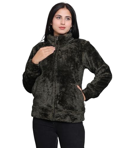 Image of Women's Ultra-Soft Plush Fleece Winter Jacket with High Neck & Full Front Zipper | Warm Cozy Fur Coat for Casual, Travel, Outdoor & Daily Cold Weather Wear