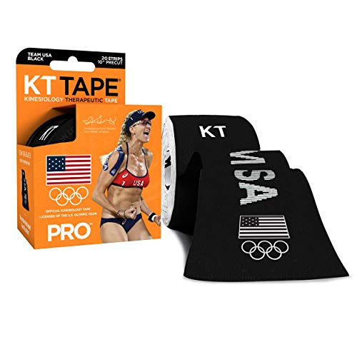 Image of KT TAPE Pro Synthetic Kinesiology Sports Tape, Water Resistant and Breathable, 20 Precut 10 Inch Strips, Team USA Olympic Edition, Black
