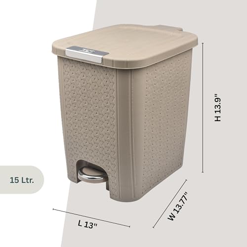 Image of FLAIR Ultra Home Pedal Trash Bin - 15L Large Dustbin with Inner & Lid | Unbreakable Plastic, Odor Control, Lightweight | Non Garbage Smell | Perfect for Bathroom, Kitchen & Office (Beige)