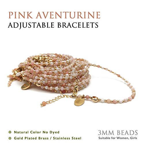 Morchic 3Mm Pink Aventurine Mini Beads Natural Gemstone Adjustable Bracelet For Women, Energy Gem Charm Series, Birthday Gift 7.1 #TOP2