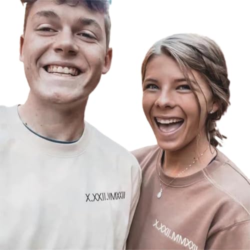 Personalized Embroidered Roman Numerals Sweatshirt Custom Anniversary Date Matching Couples Hoodie Gifts with Initial Heart Gift for Valentine's Day
