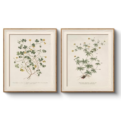 VIYYIEA Vintage Botanical Sketch 2 Piece Set Framed Wall Art, Minimalist Monochrome Leaf Canvas Prints, Diptych Art Home Decor for Living Room Bedroom Office Entryway, 10x12 Inch