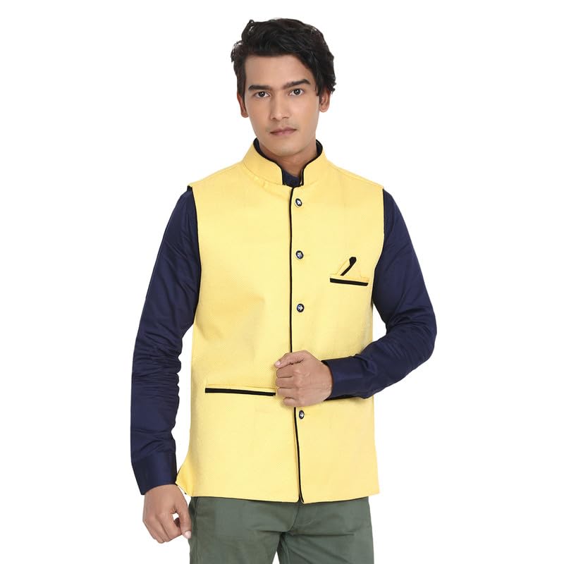 RANMUK Men's Jute cotton Modi/Nehru Coat Yellow (M)-picture-32