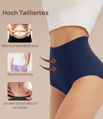 Image of Seamless Underwear for Women - High Waisted No Show Panties, 3D Wrap Hip Full Coverage Stretch Briefs 6 Pack