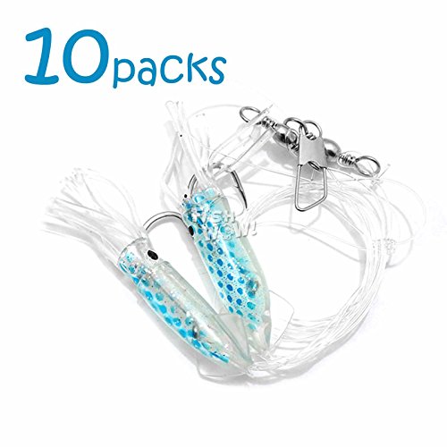 10 Packs - 3" Fishing Rock Cod Rig Twin Bulb Squids Rockfish Bait