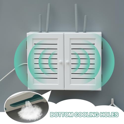 Armoire à routeur décorative WiFi - Boîte de rangement murale pour modem et gestion des câbles - Blanc élégant - Pour décoration d'intérieur