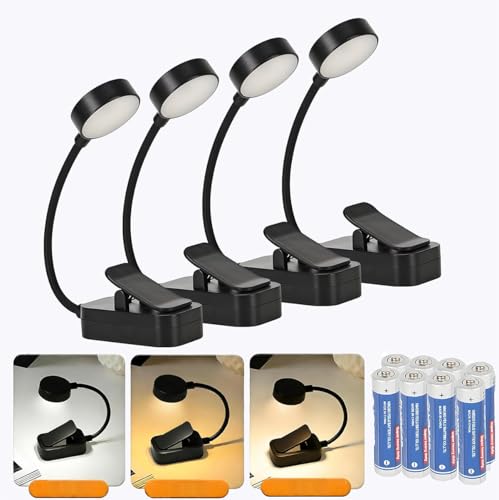 Image of 4 Pack Book Light for Reading in Bed，3 Color Temperature Reading Light，Adjustable Brightness，Clip on to Book for Reading at Night