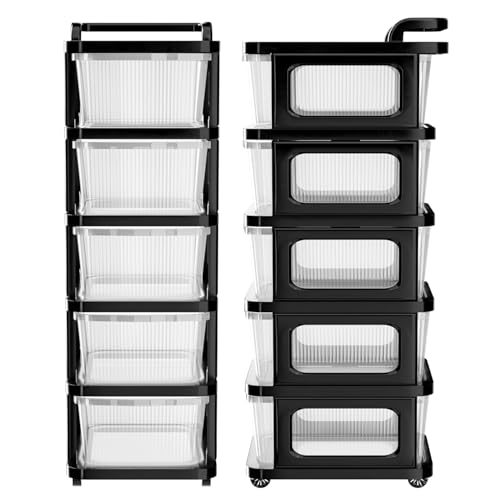 Image of TEKCOOL Plastic Drawer Organizer Self Standard Rectangular Multi Purpose Modular Drawer System Large Chest of Drawer Organizer for Home Office,Product Dimension When assembeled(5xl, Transparent hex);'