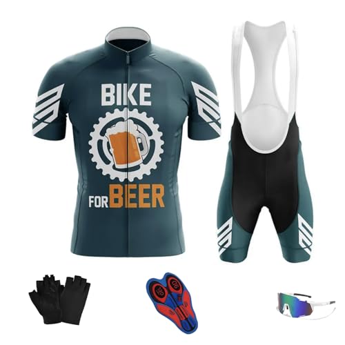 Abbigliamento Completo Ciclismo Uomo Estivo Tuta Bici da Corsa Professionale Maglia MTB + Pantaloncini Imbottiti con Gel 9D＋Guanti da Ciclismo, Occhiali da Ciclismo (TYP-3,M)