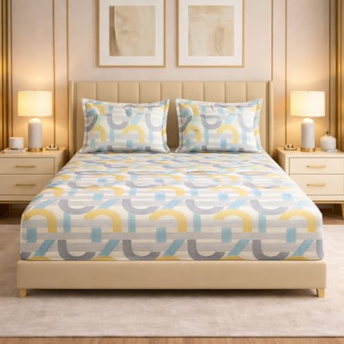 Image of BSB HOME Cloud Cotton King Size Fitted Bedsheet 78 x 72 + 10 Inches | 220 Thread Count Soft & Breathable Cotton Fitted Bed Sheet with Elastic, Deep Pocket Bedding for Home (Sky Blue)