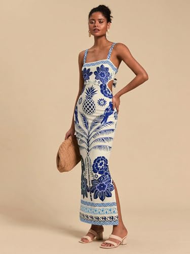 Image of Floerns Women's Tropical Bow Tie Back Long Dress Sleeveless Maxi Dress