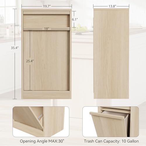 GarveeHome Tilt Out Trash Cabinet, Modern Trash Cabinet with 10 Gallon Storage, Hidden Freestanding Garbage Can Cabinet Laundry Hamper for Kitchen Dining Living Room
