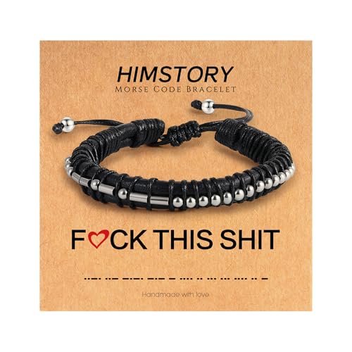 HIMSTORY Unique Gifts for Men Teens - Morse Code Bracelets for Men Inspirational Gifts Black Leather Bracelets for Friends