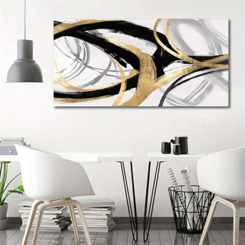 Toile murale dorée et noire 70x165cm tableau abstrait de salon
