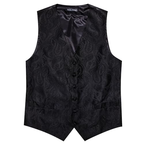 Image of Barry.Wang Men's Suit Vest Tie Bowtie Set Formal Silk Paisley Waistcoat Hanky Cufflinks Lapel Pin Set Wedding Party 7PCS