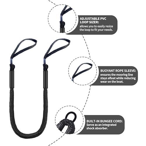 Bungee Dock Lines with Loops for Boats – Lightweight Elastic Pontoon, Deck Boat, Jet Ski, PWC, Kayak, Small to Medium Vessel Mooring Ropes & Spring Lines for Quick Docking (2, Black, 4 Feet) - image 4