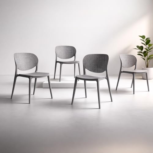 Image of INNOWIN Casper Stackable Arm Chair | Accent Chair for Living Room Home, Bedroom, Cafe and Hotels | 3- Year Warranty | Set of 4 | Plastic | Grey