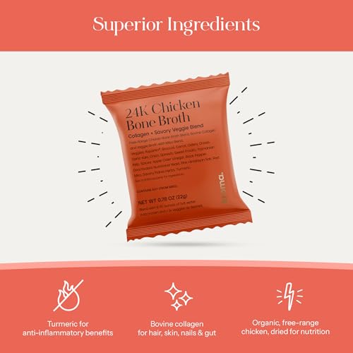 Image of Kroma's 24K Chicken Bone Broth Powder - 7 Pack, 7 Servings - Organic Protein-Rich Bone Stock - Instant Packaged Broths for Joint Health - 24K Chicken Protein Powder for Gut Health & Daily Wellness