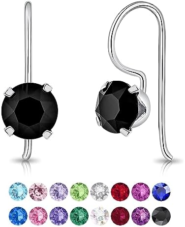 DTPSilver - 925 Sterling Silver Round Fixed Hook Earrings made with Glittering Crystals from Swarovski® Elements - Diameter: 6 mm - Many Colours to Choose from