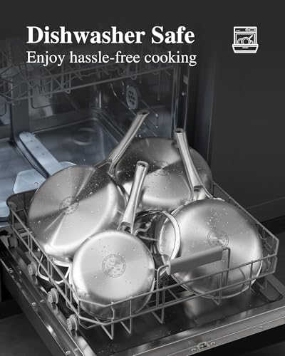 Image of Stainless Steel Cookware Set,Tir-Ply Pots and Pans Set,13 Pcs Stainless Steel Induction Kitchen Cookware Sets,PFOA Free, Frying Pans, Butter warmer,Saute Pan & Stock Pot,Compatible with All Cooktops