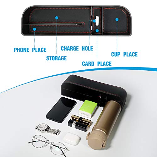 CHARMINER Car Seat Gap Filler, 2 PCS Driver\'s Side(Universal) Car Seat Gap Organizer, PU Leather Car Seat Storage with Cup Holder, Seat Console Side Box for Phones, Keys, Cards, Wallets(2 Car Hooks) - Thumbnail 5