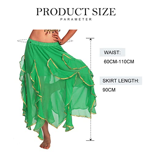 Reetan Elegant Dance Skirts Layered Dance Chiffon Skirt Rave Party Dancing Skirt Performance Costume For Women And Girls (Green) #TOP1