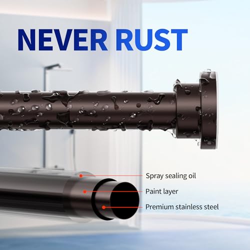 Image of Mcrbeay Shower Curtain Rod, 1 inch Diameter Heavy Duty Tension Shower Rod, Non Slip Adjustable 28-46 inch No Drilling Shower Curtain Rods Spring Tension For Bathroom, Shower Stall, No Rust, Bronze