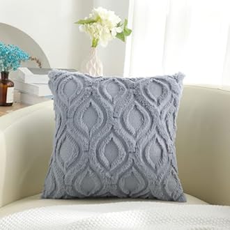 decorUhome Decorative Throw Pillow Covers 16x16, Soft Plush Faux Wool Couch Pillow Covers for Home, Set of 2,Blue Grey