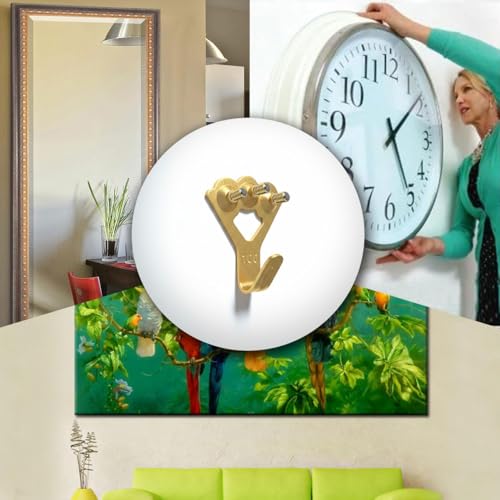 Image of Picture Hangers Heavy Duty, Extra Thick, 100 lb, Decorative Hanging Hooks Hardware for Drywall and Plaster Walls with Large Nailers and Nails, Painting, 100pcs, Gold