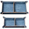 Navaris Faux Leather Tray Set - 2 Valet Organizer Trays for Bedside Table Desk with Dividers- Store Keys, Change, Wallet, Phone, Glasses - Blue