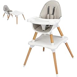 Trona Patas Madera COSTWAY Trona para Bebé Altura Ajustable, Silla Alta con Cinturón de Seguridad y Bandeja Extraíble para Comedor Jugar, Trona Portátil Evolutiva Bebé (Gris)