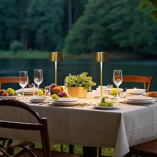Rechargeable Cordless Table Lamp - 5000mAh Battery IP54 USB-C LED Touch Dimming for Dining/Patio/Camping/Bedside Portable Indoor Outdoor Lighting (2 Pack Gold)