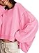 Zwurew Women Tops Crewneck Long Sleeve Crop Sweatshirt Side Slipt Blouse Pink XXL