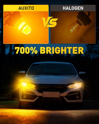 Image of AUXITO 1156 LED Bulbs Amber Yellow Turn Signal Lights, 700% Brighter 7506 BA15S P21W 1141 1003 Bulbs with Projector for Backup Parking Tail Brake Signal Marker Daytime Running Light, Pack of 2