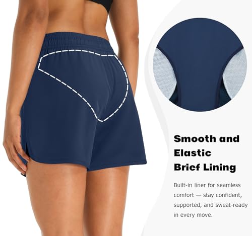 APTRO Damen Badeshorts Strandshorts Boardshorts Badehose Wassersport UV Schutz Sommer Sport Shorts Einfarbig Dunkelblau WS033 XL 3