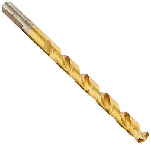 BOSCH TI2143 1-Piece 1/4 in. x 4 in. Titanium Nitride Coated Metal Drill Bit with 3/8 in. Reduced Shank for Applications in Heavy-Gauge Carbon Steels Light Gauge Metal Hardwood