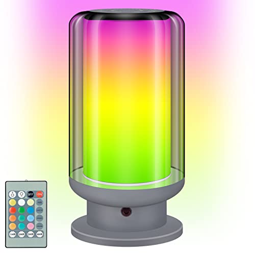 BIGMONAT Lampe de chevet LED avec télécommande, lampe de table à changement de couleur sans fil, lampe de table avec fonction minuterie pour chambre à coucher, salon et chambre d'enfant, gris Cover