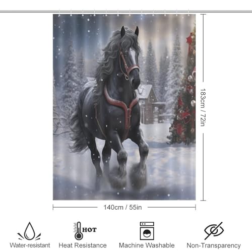 Rideau de douche cheval en polyester imperméable et lavable pour baignoire 140x183cm
