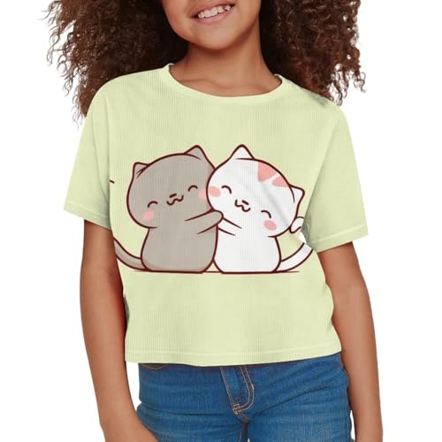 Image of Girls Fashion Crewneck Tee Shirts Casual Short Sleeve Crop Top Summer Outfits 5-14 Year