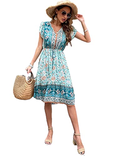 Robe midi bohème à imprimé floral rose doux et fluide - 2
