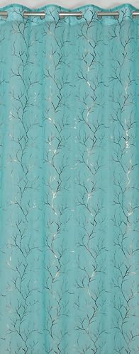 Image of littlelotus Tree Print Tissue Net Sheer Transparent Grommet Curtains for Door 7 feet Long Set of 2, Turquoise