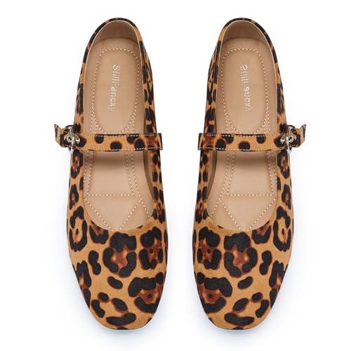 Image of Leopard Flats for Women Mesh Ballet Flats Mary Jane Animal Print Shoes Slip On Casual Breathable Ballerina Flats