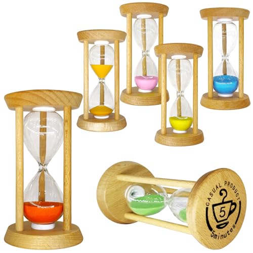 6PCS Wooden Hourglass Sand Timer Set - 30 Sec/1/2/3/5/10 Min Colorful Sandglass Clock for Home Office Kitchen Decor (3.54 x 1.97 Inch)