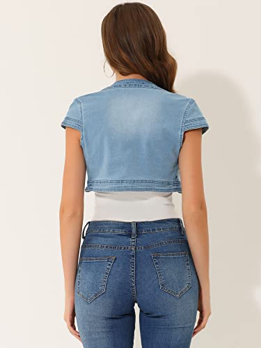 Image of Allegra K Women's Denim Jacket Cap Sleeve Cropped Open Front Shrugs Casual Summer Jean Jackets