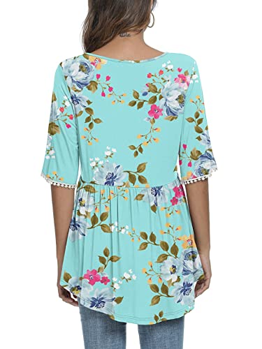 Xpenyo Maternity Blouse Tops Round Neck Lace Bell Sleeve Floral Maternity T Shirt Pregnancy Shirts Mint Green Print Size M #TOP3