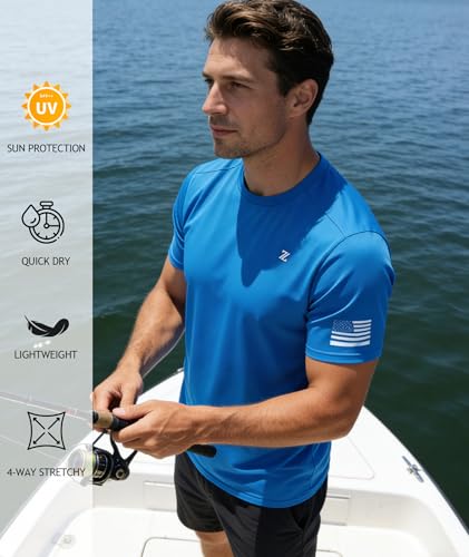 WENTTUO Men's Swim Shirt Short Sleeves UPF 50+ Rash Guard Fast Dry Swimming Rashguard Tee Shirt UV Protection Running Athletic T-Shirts Sky Blue - image 3