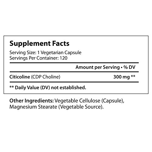 Citicoline Cdp Choline 300Mg - 120 Vegetarian Capsules Made In Usa | Promotes Brain Function | Supports Memory Focus & Mental Clarity | Cognitive Enhancer | Attention & Learning Supplement 300 Mg Pill #TOP1