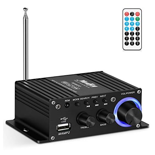 Moukey Mini Stereo Amplifier with Bluetooth 5.0 for Speakers, ipad, Phones, Computers, Car, Home use, 50W Dual Channel Sound Power Audio Receiver USB, AUX, FM, Remote Control - MAMP2